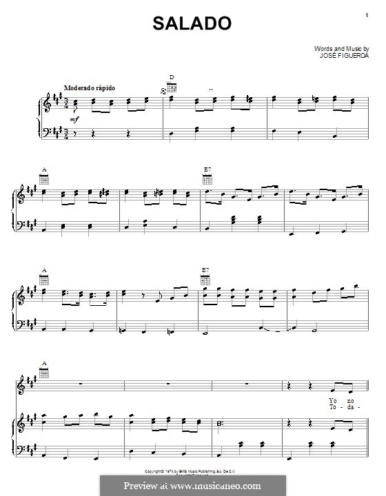 Salado (Pepe Aguilar): For voice and piano (or guitar) by Jose Figueroa