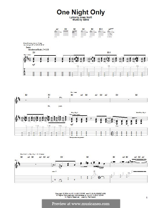 One Night Only (Saliva): For guitar with tab by Josey Scott