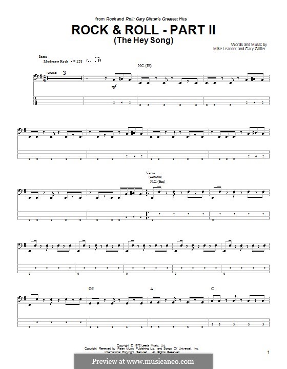 The Hey Song (Rock & Roll Part II): For bass guitar with tab by Mike Leander