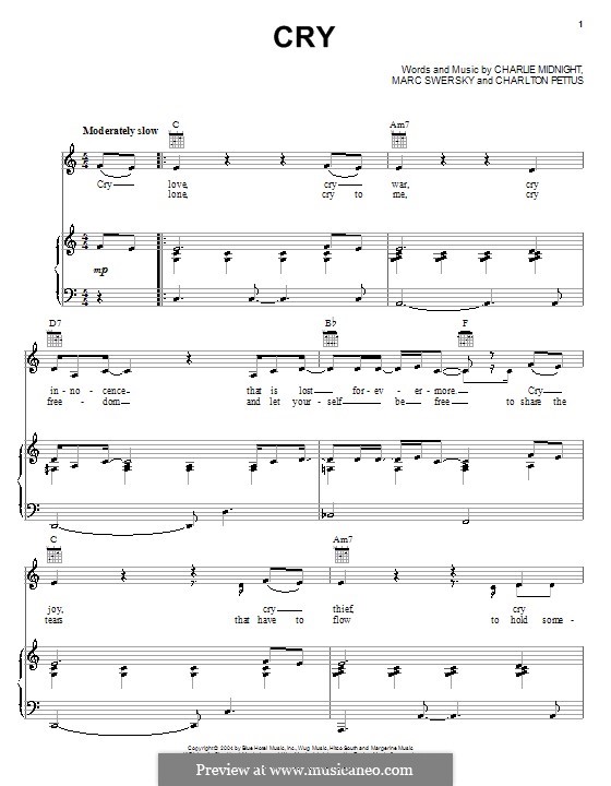 Cry (Hilary Duff): For voice and piano (or guitar) by Charlie Midnight, Charlton Pettus, Marc Swersky