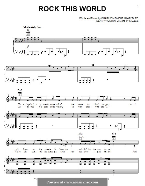 Rock This World (Hilary Duff): For voice and piano (or guitar) by Charlie Midnight, Denny Weston Jr., Ty Stevens
