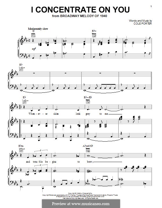 I Concentrate on You: For voice and piano (or guitar) by Cole Porter