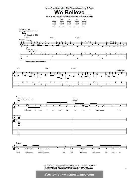 We Believe (Good Charlotte): For guitar with tab by Benji Madden, Joel Madden