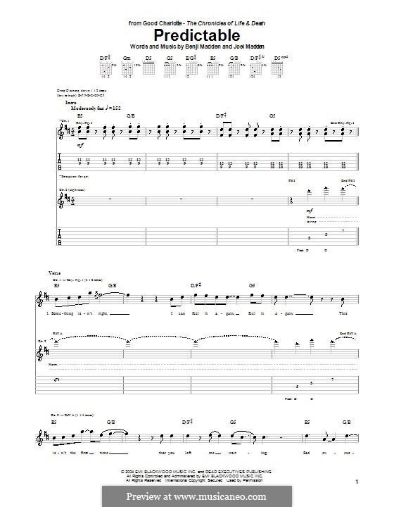 Predictable (Good Charlotte): For guitar with tab by Benji Madden, Joel Madden