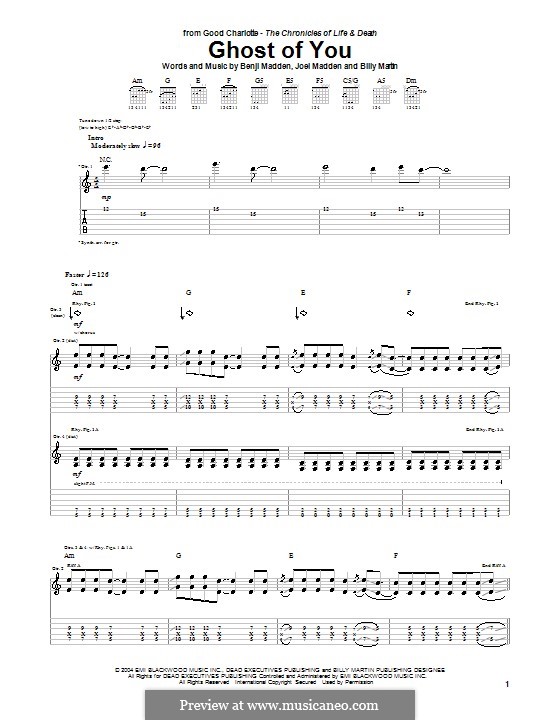 Ghost of You (Good Charlotte): For guitar with tab by Benji Madden, Billy Martin, Joel Madden