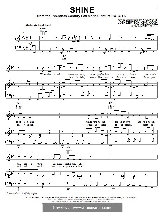 Shine (from Robots): For voice and piano or guitar (Ricky Fante) by Andrew Wyatt, Joshua Deutsch, Kevin Kadish