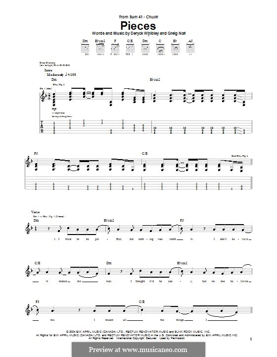 Pieces Tab by Sum 41 (Guitar Pro) - Guitar & Vocals