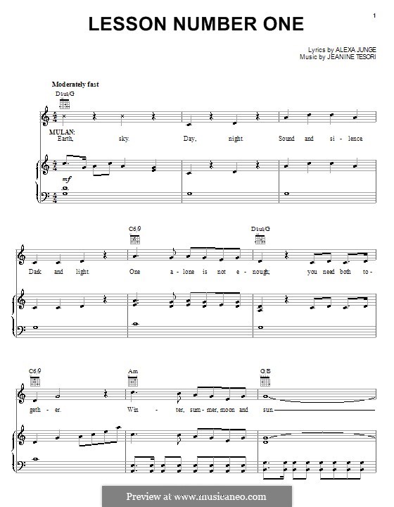 Lesson Number One (from Mulan 2): For voice and piano (or guitar) by Jeanine Tesori