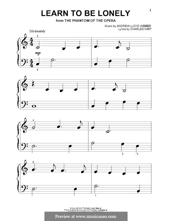 Learn to be Lonely: For piano (very easy version) by Andrew Lloyd Webber