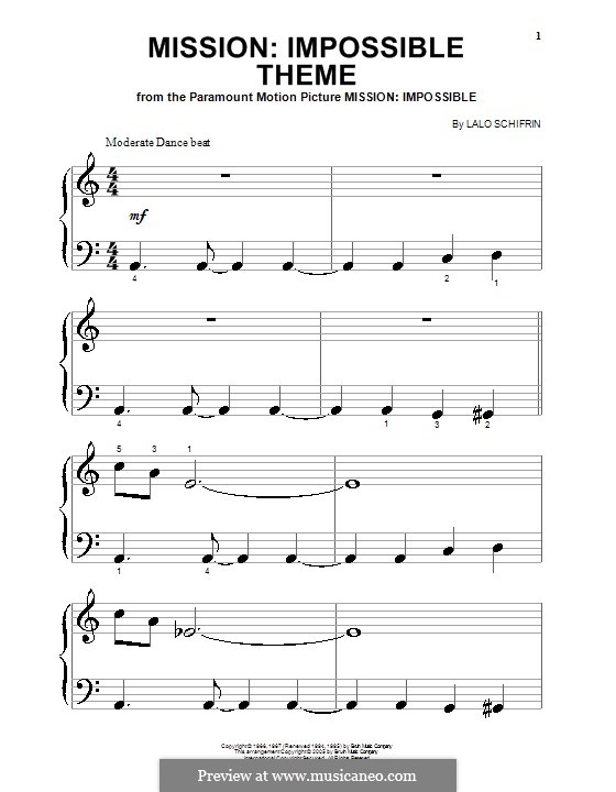 Impossible Theme (Mission) by L. Schifrin - sheet music on MusicaNeo