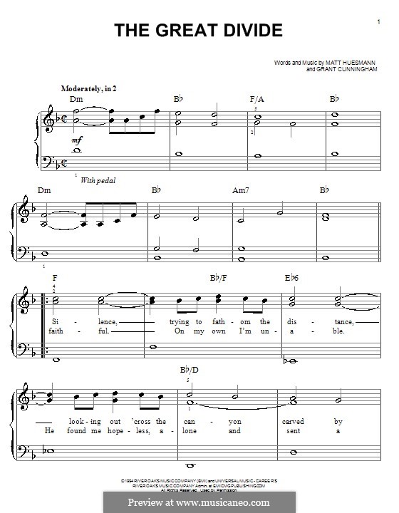 The Great Divide (Point of Grace): For easy piano by Grant Cunningham, Matt Huesmann