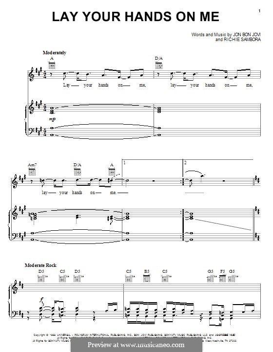 Lay Your Hands on Me (Bon Jovi): For voice and piano (or guitar) by Jon Bon Jovi, Richie Sambora
