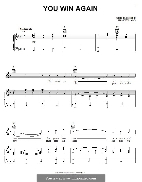 You Win Again Lyrics Hank Williams You Win Again by H. Williams - sheet music on MusicaNeo