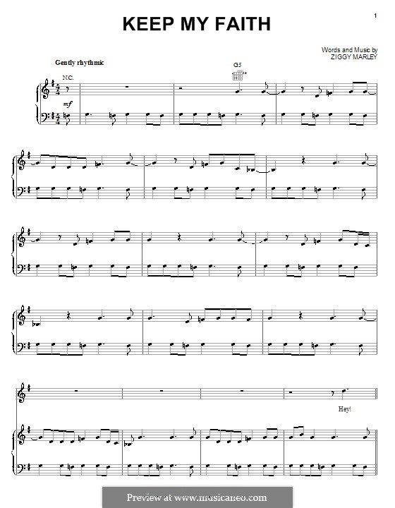 Keep My Faith: For voice and piano (or guitar) by Ziggy Marley