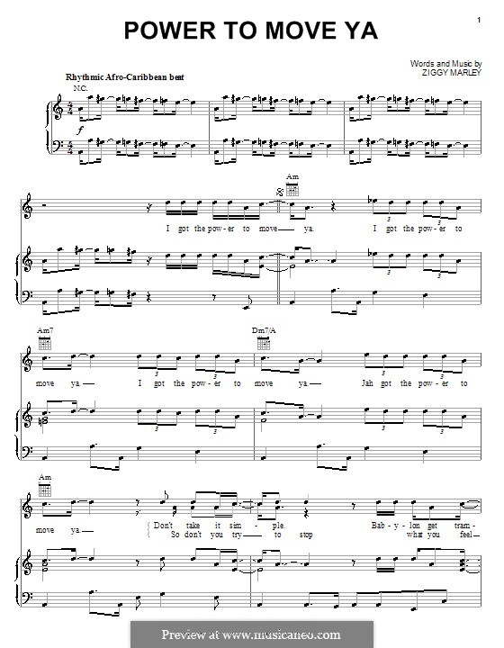 Power To Move Ya: For voice and piano (or guitar) by Ziggy Marley