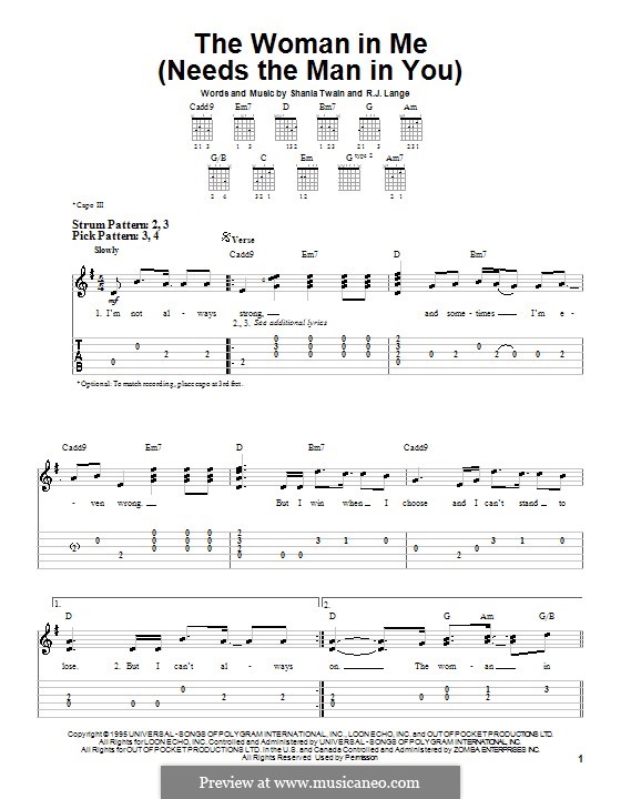 The Woman in Me (Needs the Man in You): For guitar (very easy version) by Robert John Lange, Shania Twain