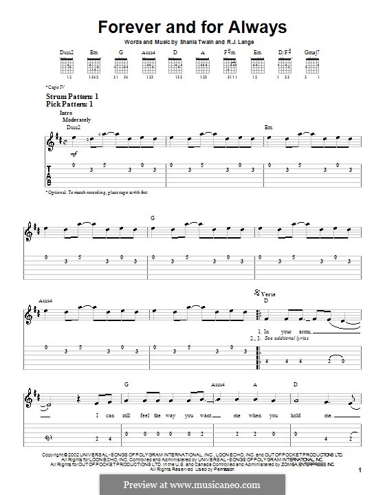 Forever and for Always: For guitar (very easy version) by Robert John Lange, Shania Twain