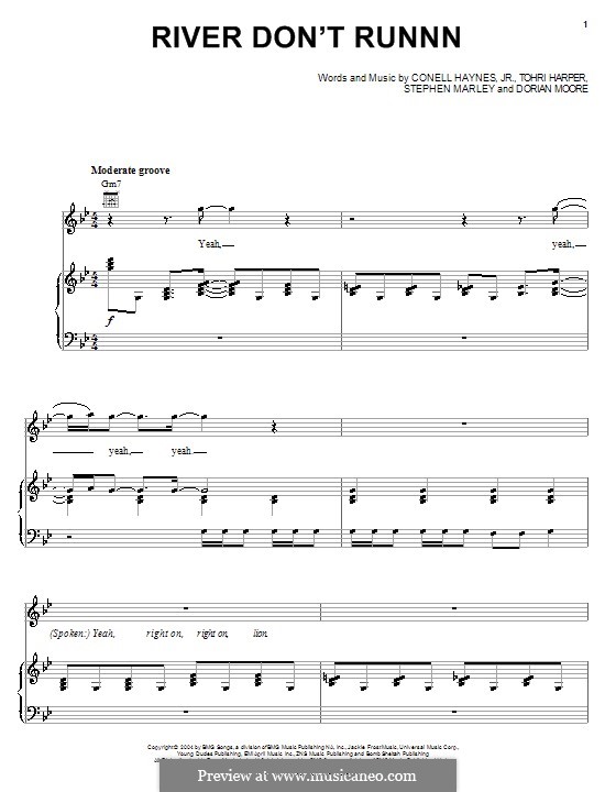 River Don't Runnn (Nelly): For voice and piano (or guitar) by Cornell Haynes, Dorian Moore, Stephen Marley, Tohri Harper