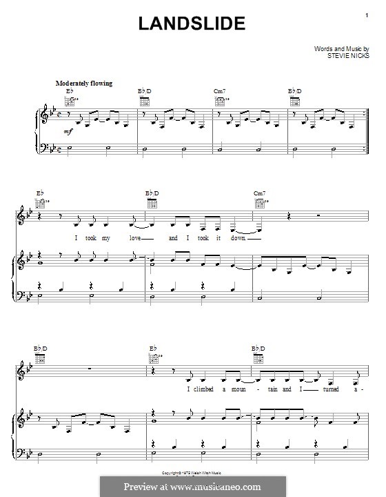 Landslide (Fleetwood Mac): For voice and piano (or guitar) by Stevie Nicks