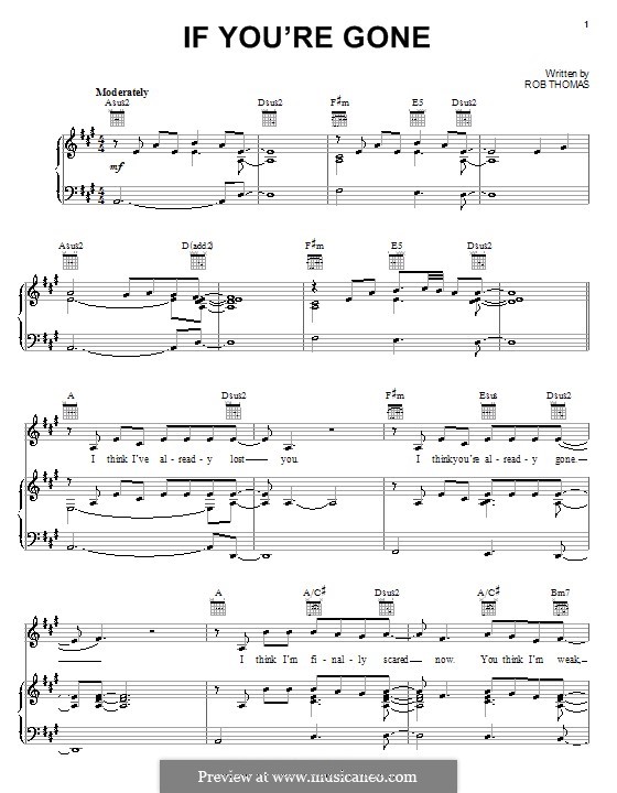 If You're Gone (Matchbox Twenty): For voice and piano (or guitar) by Rob Thomas