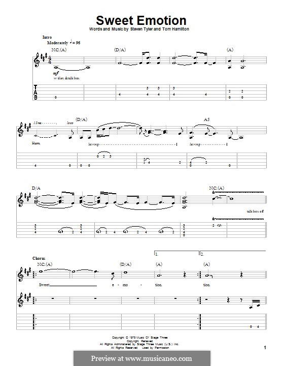Sweet Emotion (Aerosmith): For guitar with tab by Steven Tyler, Tom Hamilton