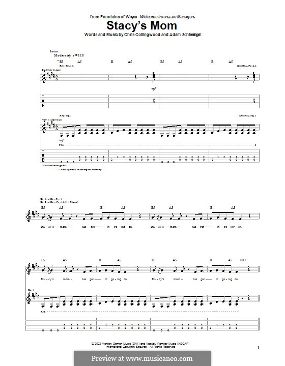 Stacy's Mom (Fountains of Wayne): For guitar with tab by Adam Schlesinger, Chris Collingwood