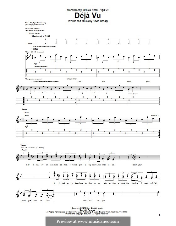 Deja Vu (Crosby, Stills & Nash) by D. Crosby sheet music on MusicaNeo