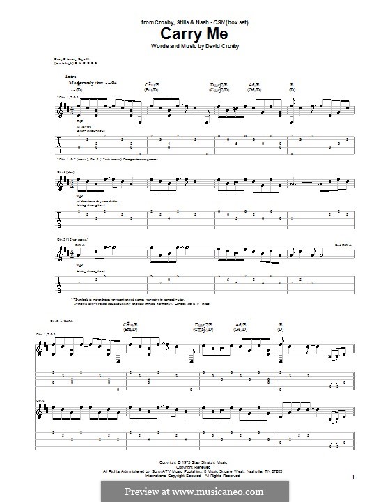 Carry Me (Crosby, Stills & Nash) by D. Crosby sheet music on MusicaNeo