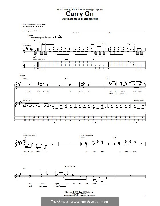 Carry on (Crosby, Stills & Nash): For guitar with tab by Stephen Stills