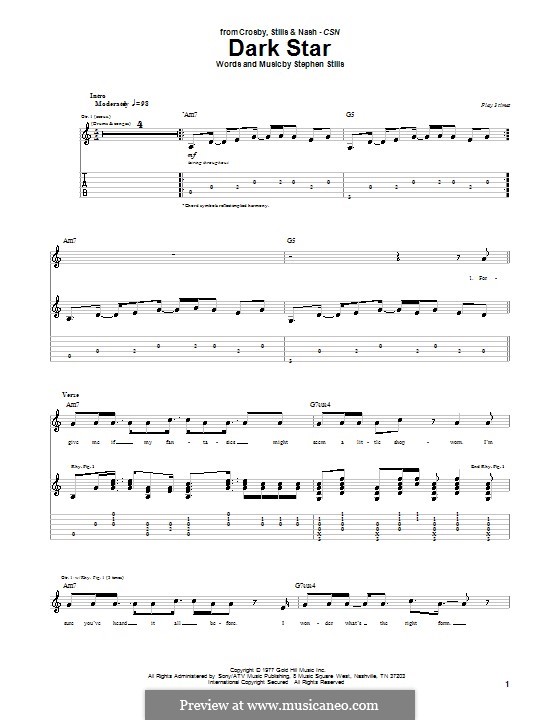 Dark Star (Crosby, Stills & Nash): For guitar with tab by Stephen Stills