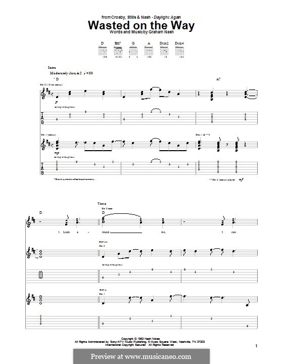 Wasted on the Way (Crosby, Stills & Nash): For guitar with tab by Graham Nash