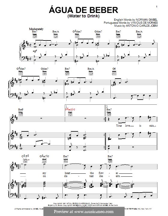 Agua de Beber (Water To Drink): For voice and piano (or guitar) by Antonio Carlos Jobim