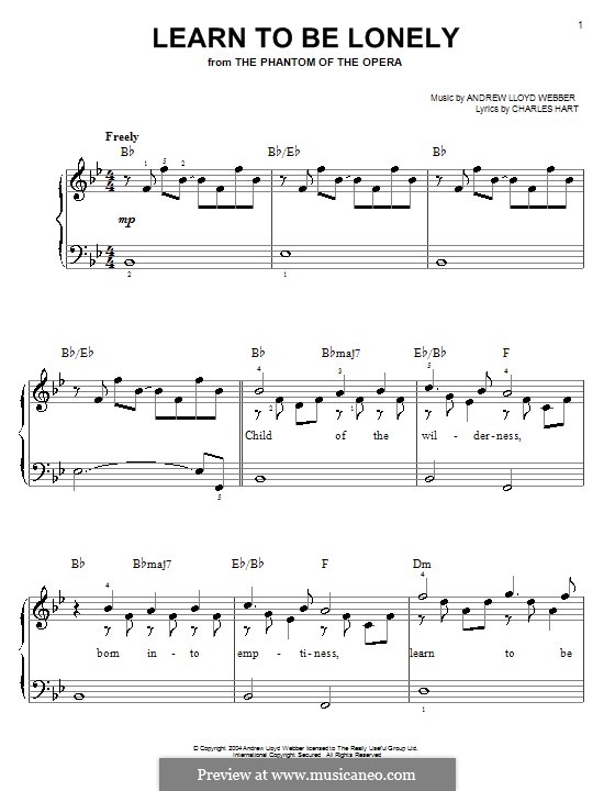 Learn to be Lonely: For easy piano by Andrew Lloyd Webber
