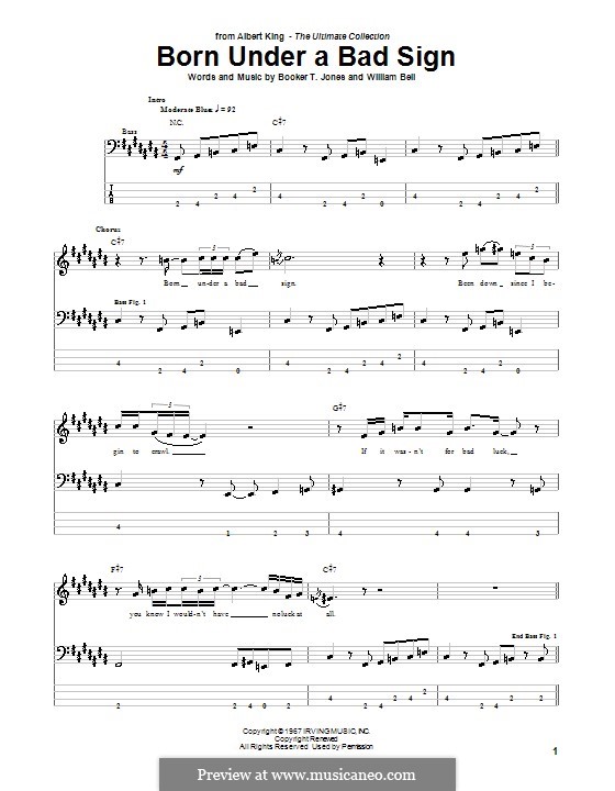 Born Under a Bad Sign: For bass guitar with tab by Booker T. Jones, William Bell