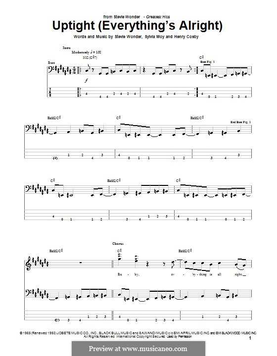 Uptight (Everything's Alright): For bass guitar with tab by Henry Cosby, Sylvia Moy