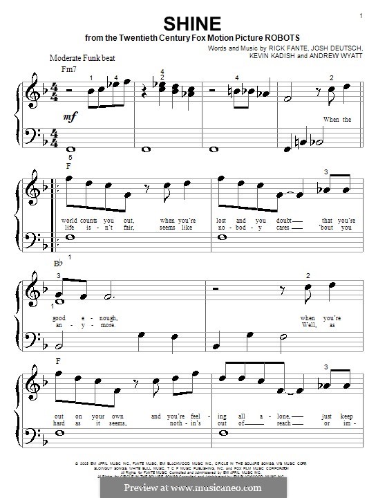 Shine (from Robots): For easy piano (Ricky Fante) by Andrew Wyatt, Joshua Deutsch, Kevin Kadish