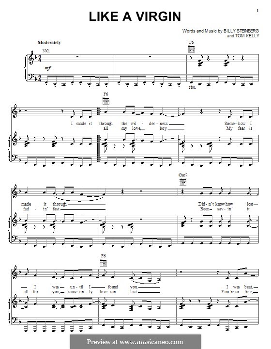 Like a Virgin (Madonna): For voice and piano (or guitar) by Billy Steinberg, Tom Kelly