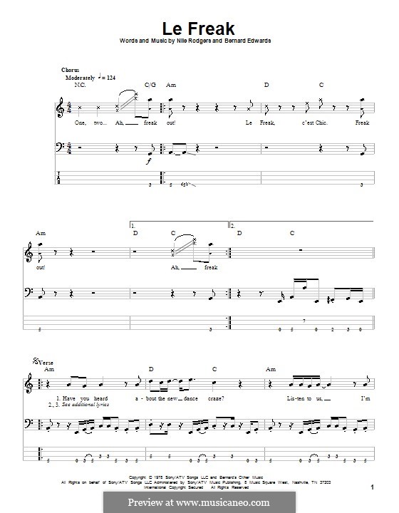 Le Freak (Chic): Bass guitar tab by Bernard Edwards, Nile Rodgers