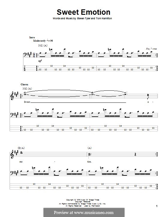 Sweet Emotion (Aerosmith): For bass guitar with tab by Steven Tyler, Tom Hamilton