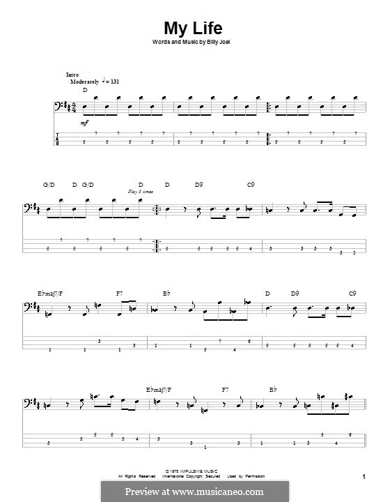 My Life: For bass guitar with tab by Billy Joel