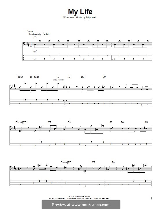 My Life: For bass guitar with tab by Billy Joel