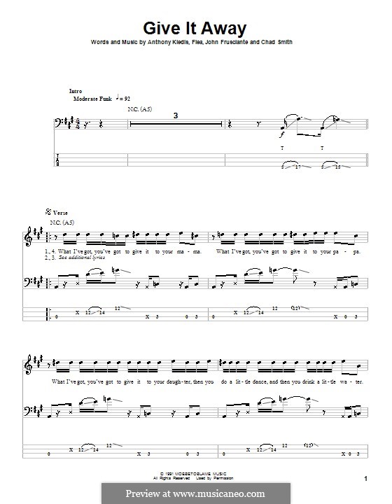 Give It Away (Red Hot Chili Peppers): For bass guitar with tab by Flea, Anthony Kiedis, Chad Smith, John Frusciante