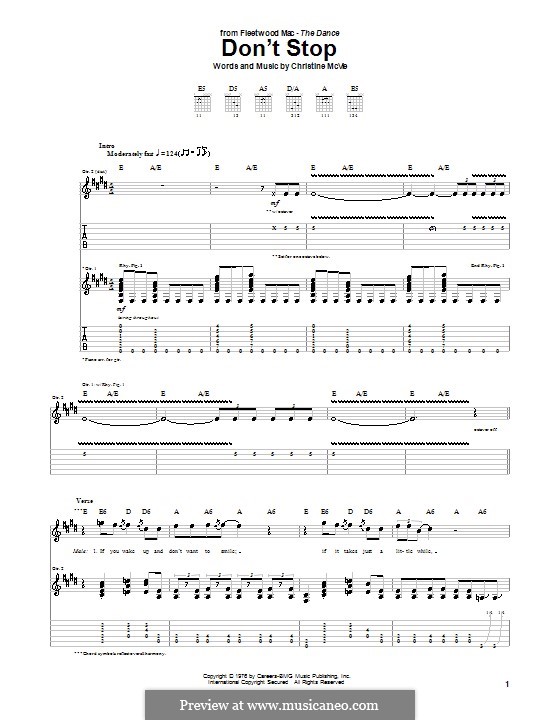 Don't Stop (Fleetwood Mac): For guitar with tab by Christine McVie