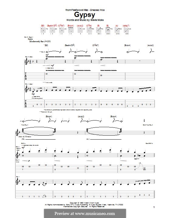 Gypsy (Fleetwood Mac) by S. Nicks sheet music on MusicaNeo