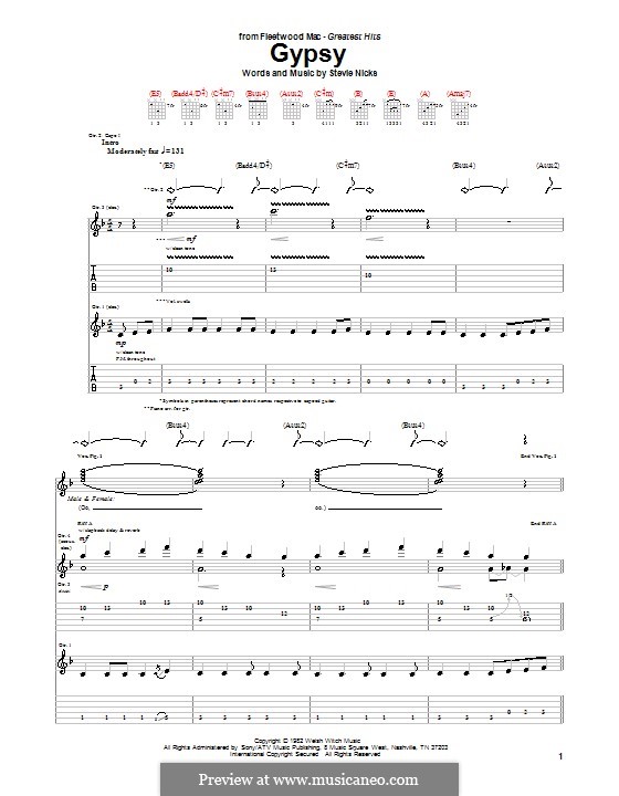 Gypsy (Fleetwood Mac): For guitar with tab by Stevie Nicks