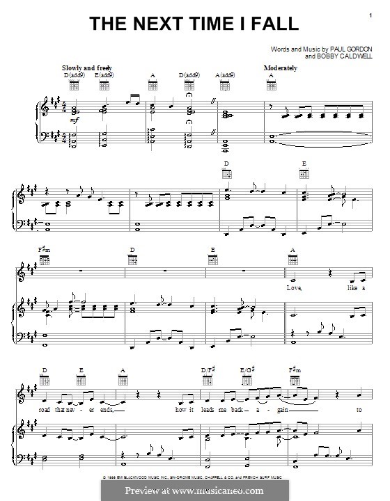 The Next Time I Fall (Peter Cetera with Amy Grant): For voice and piano (or guitar) by Bobby Caldwell, Paul Gordon