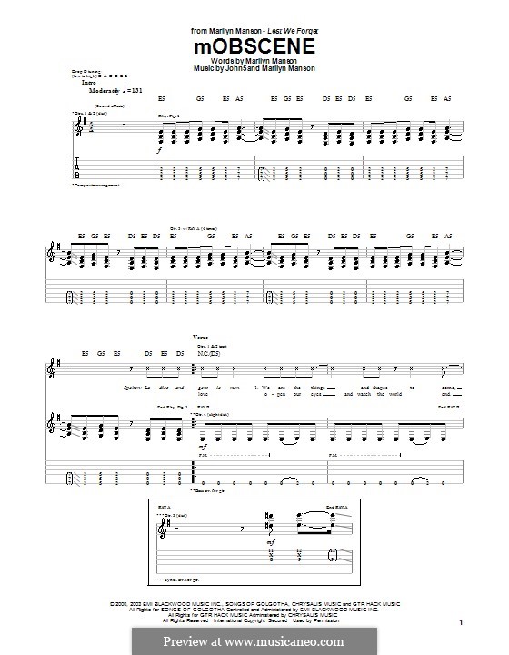 Mobscene: For guitar with tab by John 5, Marilyn Manson