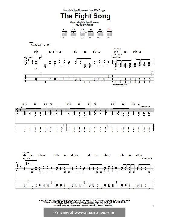 The Fight Song (Marilyn Manson): For guitar with tab by Brian Warner, John Lowery