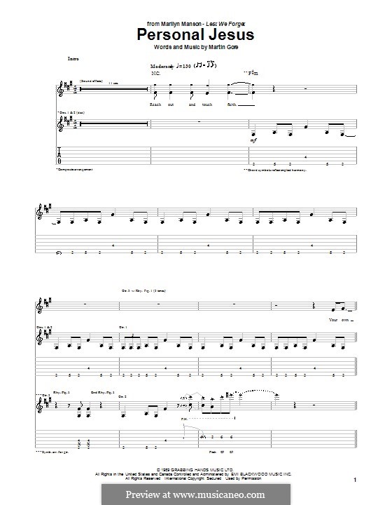 Personal Jesus (Marilyn Manson): For guitar with tab by Martin Gore