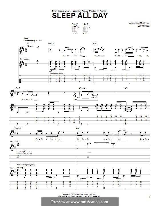 Sleep All Day: For guitar with tab by Jason Mraz